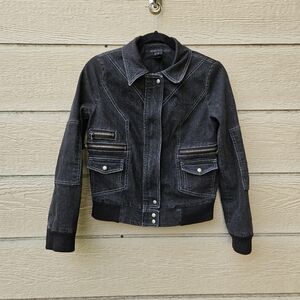 Marc Jacobs light black denim moto jacket size small FLAWED PLEASE READ